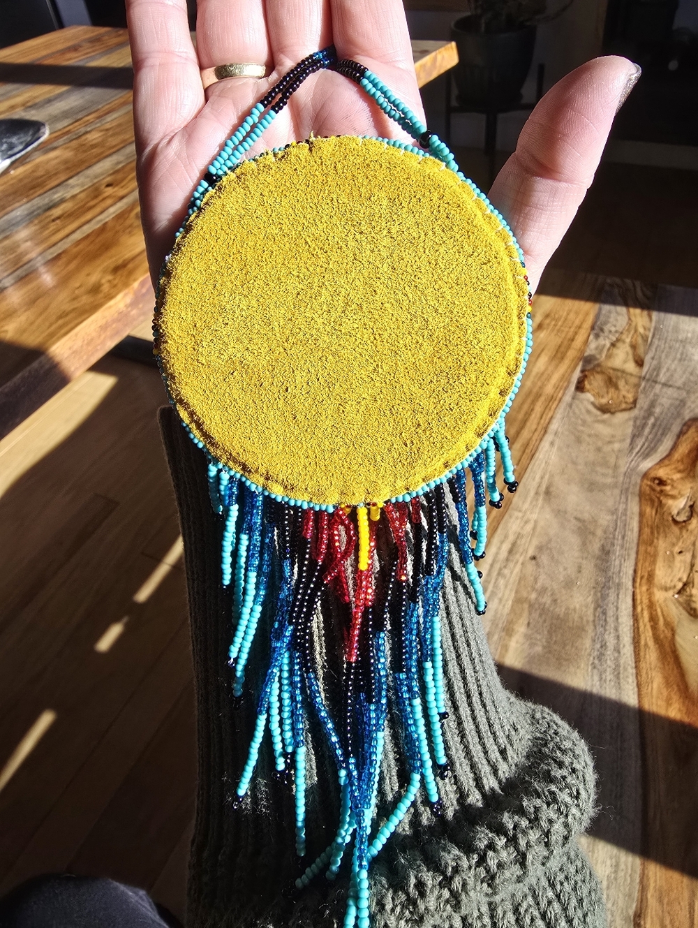 Large Modern Native-made Felt Back Beaded Thunderbird Necklace - Picture 7 of 7